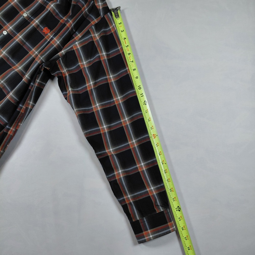 Cinch Mens Large Long Sleeve Button Down Shirt Blue Orange Plaid Paisley Trim - Picture 12 of 13